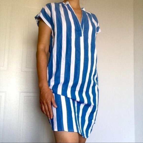 ICHI Striped Summer Dress Minimalist Effortless Breezy Beachwear - Picture 1 of 8